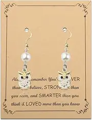 [FUSTMW] Owl Dangle Earrings Owl Gifts for Owl Lovers Jewelry Owl Pearl Gifts Cute Owl Gifts for Women White Owl Gifts