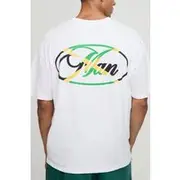 Mens White Oversized Man Script Carnival T-Shirt