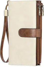 [GOIACII] Women's Wallet with RFID Protection, Vintage Leather Long Large Capacity Wallet with 18 Card Slots and Many Compartments