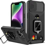 for iPhone 14 Case, Areaphmet for iPhone 14 Case with [Card Holder] and Camera Cover with Built-in 360° Rotate Ring Stand Magnetic Magnet Phone Cover Case for iPhone 14 6.1"