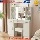 Dressing Table With Hollywood LED Mirror And Stool Vanity Makeup Desk 3 Drawers