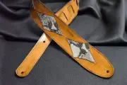 Guitar strap leather tooled all hand made in USA 3" tuscon inlay BB white