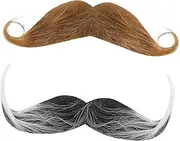 2Pcs Creative Man Mustache Realistic Costume Beard for Halloween Party Cosplay Comfortable Fit Faux Safe Material Photo Prop