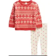 New! Tucker + Tate Holiday Christmas Red Jacquard Sweater & Pants Set 12 Months