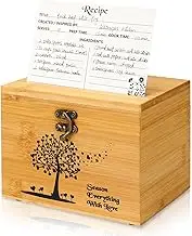 CypherX Bamboo Recipe Box with 50 Blank Recipe Cards - 4 * 6" Card Organizer Box- Gifts for Cooking Lovers | Best Housewarming and Bridal Shower Gift