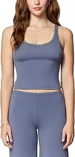 [Florence By Mills] Women's Dreamers Sleep Laced Cami Tank Top, Grisaille, Small