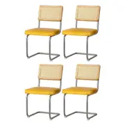 Dining Chairs Set of 4 Velvet Rattan Cantilever Yellow