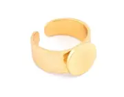 Signet Ring Hammered Adjustable Blank - Shiny Gold Plated Brass 5010