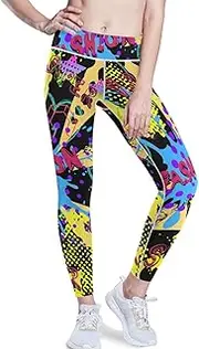 [GuoChe] High Waist Yoga Pants for Women 1970s Disco Retro Grunge Graffiti Joggers High Waisted Leggings for Women Tummy