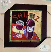 Cypress Home Ceramic Trivet The Wine Gallery w/ Wood Frame 2003 -NEW