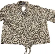 Sanctuary Blouse Size L Drop Shoulder Leopard Print Tie Front New Tags MSRP $89