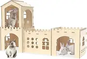 Woiworco Extra Large Rabbit Hideout, Wooden Rabbit Houses and Hideouts, Large Wooden Rabbit Castle Bunny Hideout, Spacious Breathable Hideouts for Indoor Bunnies, Hamsters and Guinea Pigs Hut to Hide