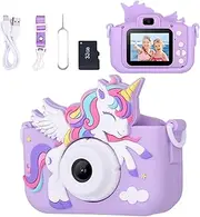 Envyvip Unicorn Toys Camera for Kids Girls Age 3-8, Toddler Kids Digital Camera Christmas Birthday Gifts for 3 4 5 6 7 8 Years Old Girl, Cute Selfie Video Camera, HD 1080P, 32GB SD Card (Purple)