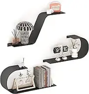 Black Floating Shelves Set of 3, Metal Wall Decor, Unique Wall Mounted Shelf, Modern Long Shelf for Bedroom, Bathroom, Living Room