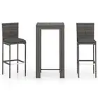 3 Pcs PE Rattan Bar Set Garden Patio Bar Table And Chairs With Cushions Grey