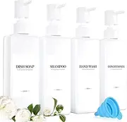 Soap Dispenser 500 ml White Shampoo Bottles for Filling Made of Plastic, 500 ml Soap Dispenser Bottles Shampoo Dispenser White Pump Dispenser with Funnel and Waterproof Labels