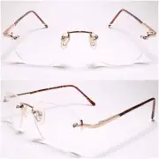 Mens Vintage Bifocal Lens Square Gold Rimless 1.00 Reading Glasses - MODEL1424