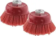 SING F LTD 2 Pcs 75mm/3 Inch Nylon Filament Abrasive Wire Cup Brush Steel Internal Thread M14x2 Red for Metal Polishing Cleaning Grinder Rust Removal