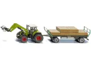 Claas Tractor with Square Bale Grab Green and Oehler Bale Trailer with 12 Hay...
