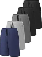 [Resinta] 5 Pack Boys Athletic Mesh Shorts with Pockets Quick Dry Performance Basketball Shorts Active Soccer Gym Shorts
