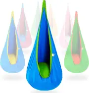 Kids Pod Swing Seat Cotton Child Hammock Chair for Indoor and Outdoor Use (Blue)