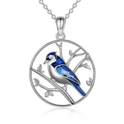 Blue Jay Necklace 925 Sterling Silver Blue Jay Pendant Necklaces Blue Bird Je...