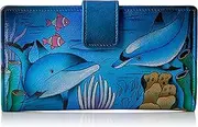 [Anna by Anuschka] Women’s Hand-Painted Genuine Leather Two Fold Wallet, Dolphin Blue, No Size, Two Fold Organizer Wallet