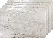 Dining Table Placemats Set of 4 - Kitchen Mat Table Decor, Washable Heat Resistant Non Slip Marble Rectangle 12 X 18 in Silver