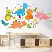 AnFigure Dinosaur Wall Decals for Kids Boys Girls Baby Room Nursery Wall Stickers Bedroom Bathroom Classroom Playroom 3D DIY Animal Dino Nature Plant Flowers Furniture Window Mirror Peel and Stick Home Big Removable Wall Stickers