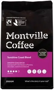 MONTVILLE COFFEE Organic Sunshine Coast Blend Plunger Filter Ground 250g