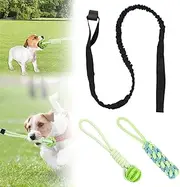 VAVPUP 3pcs Bungee Tug Toy for Dogs Interactive Training Toy for All Ages,Silicone & Cotton Contact Parts,Tree Hanging Toy,62.99 inch Natural Length (green)