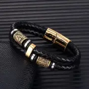Men's Norse Mythology Amulet Viking Compass Runes Bracelet Magnetic Clasp
