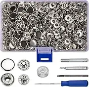 120sets Leather Snap and Fasteners Kit 12.5mm Silver Metal Heavy Duty Snaps with Install Tool for Leather, Clothes, Jeans Wears, Bags