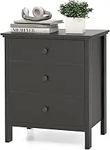 Giantex 3-Drawer Nightstand, Wooden Bedside Table, Modern Side End Table, Space-Saving Telephone Table, Chest of Drawers for Living Room, Bedroom & Study