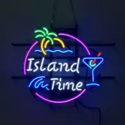 Island Time Cocktail Palm Tree Neon Sign 17"x14" Lamp Light Show Gift Party EM