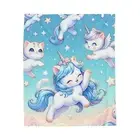 Velveteen Plush Blanket Cute Decor Kittens Unicorns Tranquil Blue Stars Prance