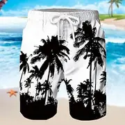 Men's Coconut Tree Board Shorts Swim Shorts Swim Trunks Mid Waist Hawaiian Boho Casual Daily Holiday Drawstring with Mesh lining Elastic Waist Designer Clothin