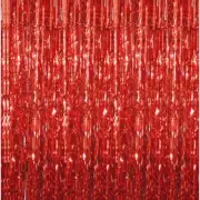 Valentine's Red Fringe Curtain Backdrop - Shimmering Metallic Tinsel Party Decor
