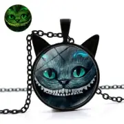 Alice Adventures In Wonderland Necklace Cheshire Cat Pendant Glow Black D