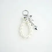 Bow / Heart / Faux Pearl Alloy Bag Charm Keyring (Various Designs) 03 - X081 - Silver - One Size