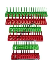 Hansen 6pc Socket Organizer Tray Rack Holder Metric SAE 1/4 3/8 1/2" Red Green