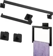 5-Pieces Matte Black Bathroom Accessories Set,Towel Holder SUS304