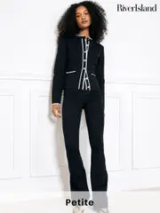 River Island Black 1 Petite High Rise Tummy Hold Flare Jeans (AJ3512) | $122