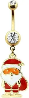 [Pierced Owl] 14GA Gold Plated 316L Stainless Steel CZ Crystal Christmas Icon Dangling Belly Button Ring
