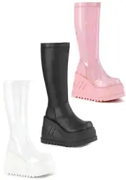 Pleaser Demonia 4 3/4 Inch Wedge Platform STR Knee High Boot, Back Zip