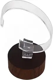 KOMBIUDA Watch Display Stand with Black Acrylic C Ring and Solid Walnut Wood Base Multifunctional Jewelry Holder for Bracelets and Watches Stylish Storage for Dressers and Showcases