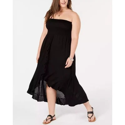 Raviya Swim Cover Up Dress Tube Smocked Style Black Size 2X Midi New