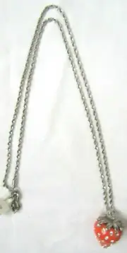 Kenneth Jay Lane KJL Coral Rhinestone Strawberry Pendant Necklace w/Silver Chain