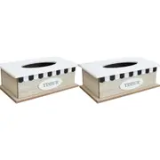 2x Cafe 27cm MDF Tissue Box Kitchen Napkin Storage Dispenser Rectangle Natural