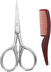 BESTYASH 2 Sets Beard Trimming Scissors Shears Kit with Comb Storage Bag Ergonomic Design for Precision Grooming of Beards Mustaches Eyebrows and Nose Hair